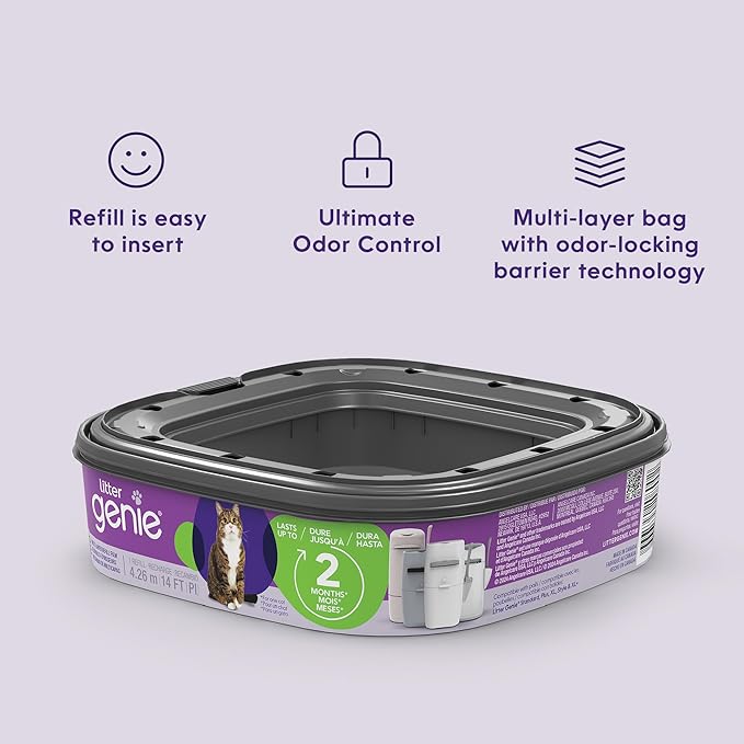 Litter Genie Refill Bags | Standard 3-Pack, 28 total ft | Up to 6 Months of Supply | Ultimate Odor Control Cat Litter Bags
