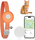 Cat GPS Tracker, Waterproof Pet Tracker for Cats, Compatible with Apple Find My App (Only iOS), Cat Tracker Collar with Safety Elastic Buckle, Works with Any Collar, No Monthly Fee,Orange