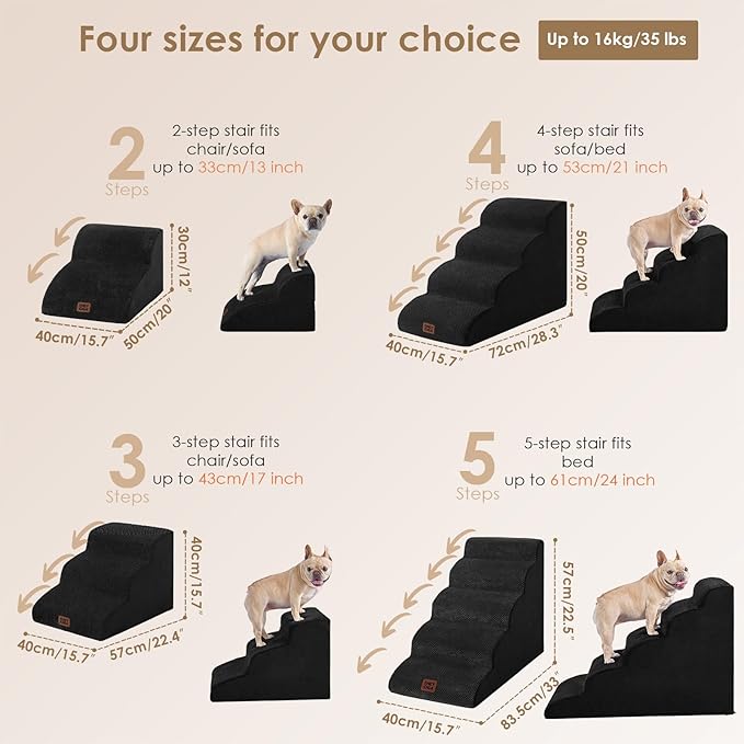 EHEYCIGA Curved Dog Stairs Ramp for High Beds 22.6" H, 5-Step Dog Steps for Small Dogs and Cats, Pet Stairs for High Bed Climbing, Non-Slip Balanced Pet Step Indoor, Black