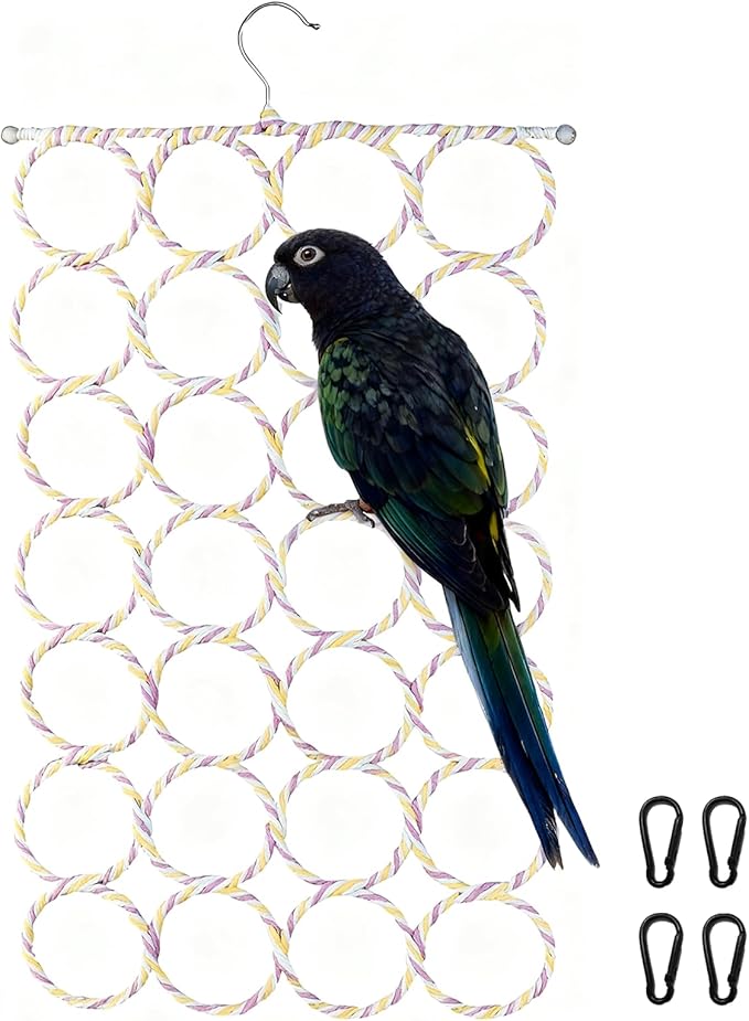 1 Pack Small Pet Rope Toys,Bird Rope Perch Climbing Net Ladder Hanging Hammock for Parrot (Parakeet/Cockatiel/Cockatoo/Macaw/Conure), Rat, Hamster, Mouse, Ferret (1Pcs)