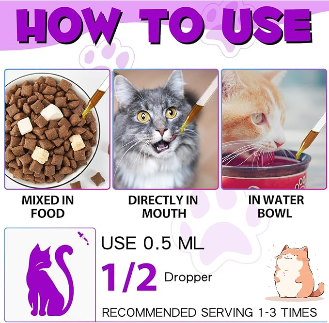 Cat Multivitamin Drops - 15 in 1 Vitamin Supplement for Immune Support, Heart, Bones, Joint, Skin & Coat Health, Bacon Flavor Vitamins for Senior Cats & Kittens (1 Pack, for cat)