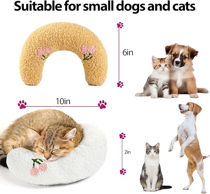 U-Shaped Calming Pillow for Cats and Dogs - Super Soft Plush Fabric, Cozy Headrest, Neck Support for Deep Sleep, Kitten Headrest, Pet Bed (Yellow)