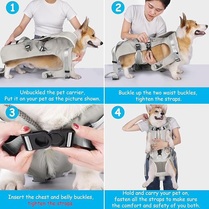 PetBonus Pet Front Dog Carrier Backpacks, Adjustable Pet Backpack, Legs Out Easy-fit Puppy Chest Carrier for Medium Small Dogs, Hands Free for Hiking, Cycling (Grey, XL)