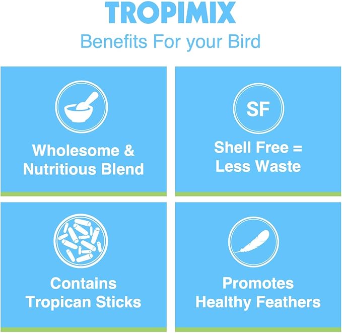 Hari Tropimix Bird Food, Hagen Large Parrot Food with Seeds, Fruit, Nuts, Vegetables, Grains, and Legumes, Enrichment Food, 4 lb Bag