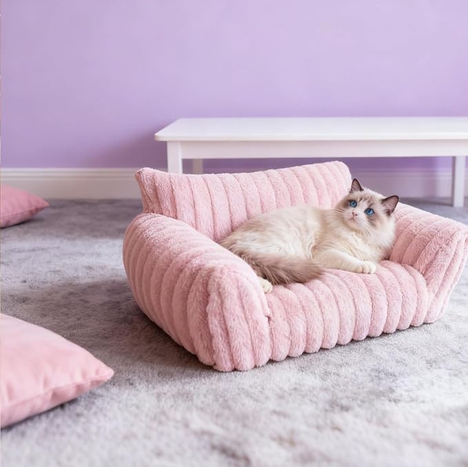 Cat Couch for Pets - Cute Cat Beds for Indoor Cats with Removable Cover, Washable Soft Corduroy Plush, Fluffy Supportive Pet Sofa Chair for Small Dog & Cats, 30 inch Pink
