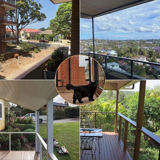 10x26 ft Cat Netting Balcony, No Steel Wire, Anti-Fall Safety Net for Cats – Pet Balcony Screen, Catio Netting, Cat Fence Barrier for Apartment Balconies, Windows, Stair, Decks, Patios