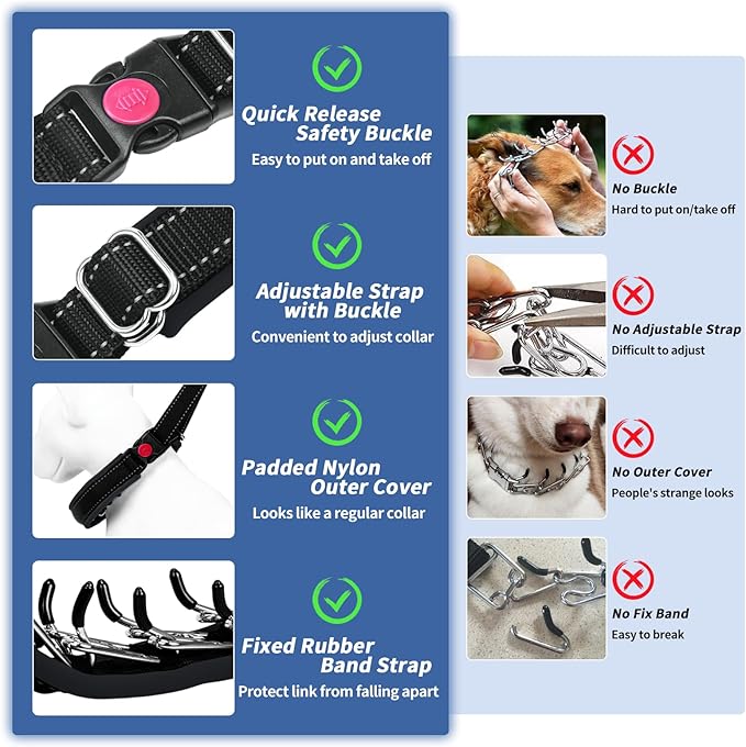 Heavy Duty Nylon No Pull Dog Collar with Buckle, Adjustable Anti Pull Reflective Slip Collar for Large Medium Small Dogs - M Black
