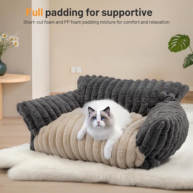 Washable Cat Bed Pet Chair - Cute Fluffy Supportive Cat Sofa for Indoor Kitten - Small Dog Bed with Comfortable Cusion