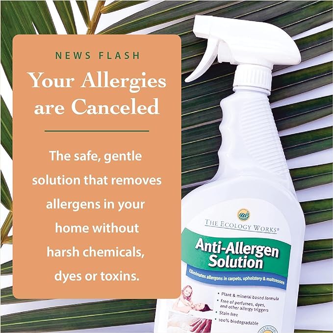 The Ecology Works Solution - Plant-Based Dog & Cat Dander Remover Spray and Dust Mite Waste Reducer for Relief from Allergies - For Cleaning Home, Bedding, & Furniture Naturally