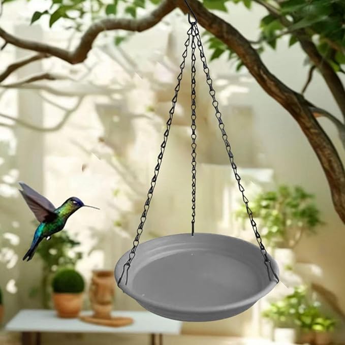 Hanging Bird Feeder and Waterer Tray Bird Food Tray Outdoor Birdbath Hanging Backyard Birdbath for Garden Balcony Trees Lawn, Grey