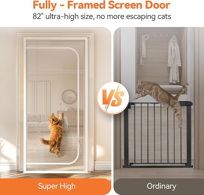 BFNN Cat Screen Door, Extra Tall Cat-Proof Mesh Gate, Fit Door Size 34'' x 82.5'', Anti Scratch Mesh with Zipper Closure, for Living Room, Kitchen, Bedroom (White)
