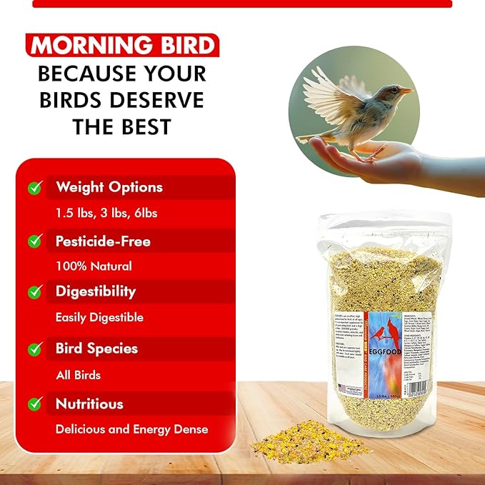 Morning Bird Eggfood 1.5 lbs – Protein-Rich Soft Food Food for Birds - High in Protein - Vitamins & Minerals – Supports Growth, Digestion & Feather Health – Ideal for Breeding Birds