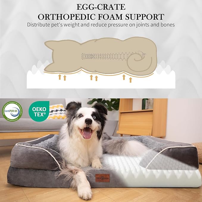 Comfort Expression Orthopedic Dog Bed for Small Dogs 20x14 Inch, Waterproof Supportive Egg Crate Foam Small Pet Bed with Removable Bolsters, Dog Couch with Washable Cover & Non-Slip Bottom, Grey