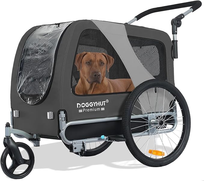 DOGGYHUT® Premium Large/XL Pet Bike Trailer & Stroller for Large Sized Dog or Multiple Small Dogs,Low Center of Gravity,Parking Brakes,Easy Folding Frame,Bicycle Carrier