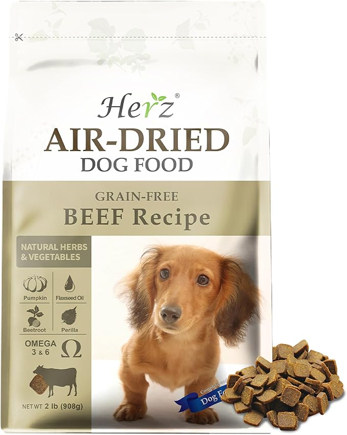 Herz Air-Dried Dog Food – New Zealand Grass-Fed Beef Recipe 2 lb, Single Pure-Meat, Grain Free, All Natural, High Protein, Limited Ingredients