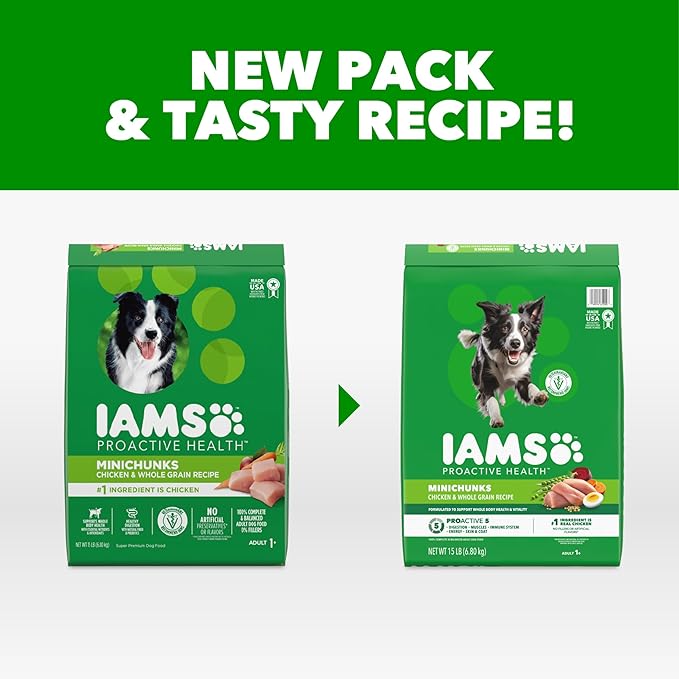 IAMS Proactive Health Adult Minichunks Dry Dog Food Chicken & Whole Grain Recipe, 15 lb. Bag