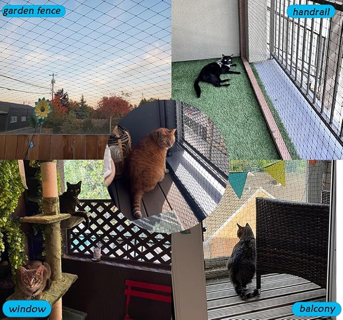JUNFLYING Cat Netting Balcony 10x26 FT, Wire-Free Pet Protection Mesh for Fall Prevention, Heavy-Duty Catio Screen Barrier for Apartment, Window, Staircase, Terrace and Patio