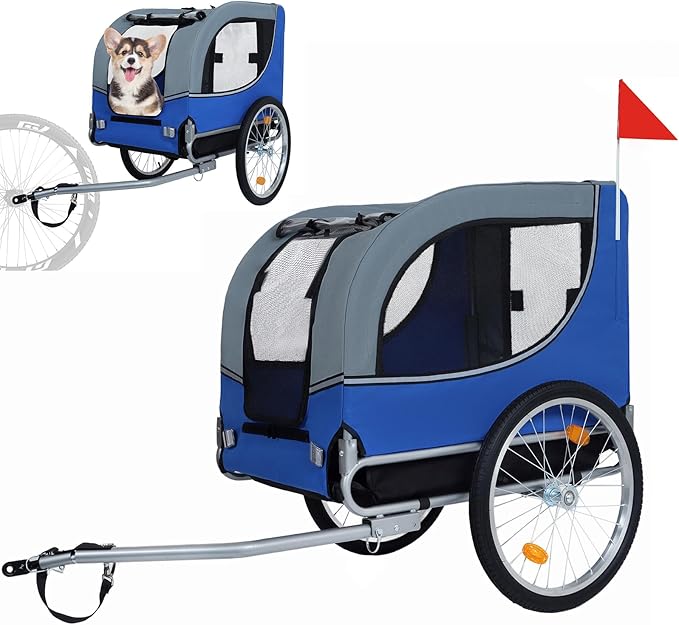 Large Dog Trailer for Bike, Folding Bike Trailer for Dogs with 18.9" Wheels, 120LB Capacity All-Terrain Pet Carrier, Universal Bicycle Coupler
