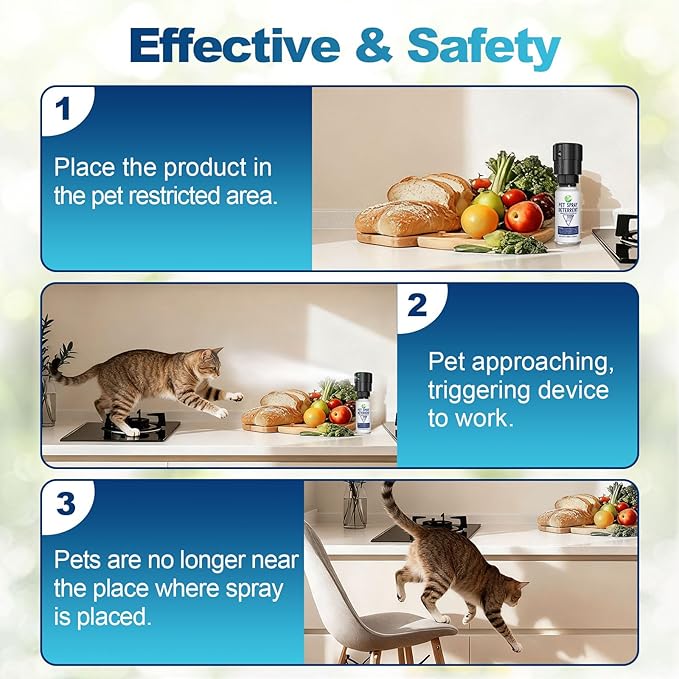 Pet Spray Deterrent System, Motion Activated Cat System, Pet Device Senses Cat & Dog Up to 3 Feet Away, Outdoors & Indoor Cat Deterrent Spray [1 Pack] Black
