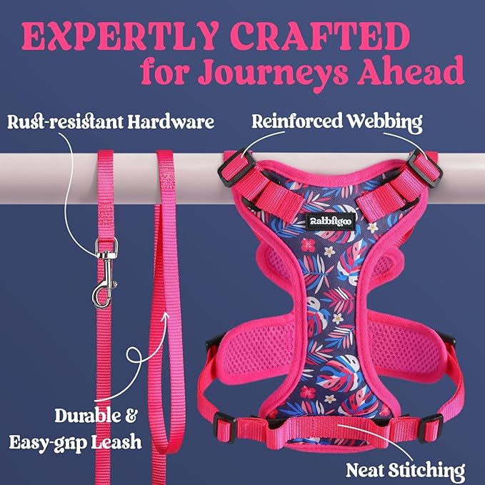 rabbitgoo Cat Harness and Leash for Walking, Escape Proof Soft Adjustable Vest Harnesses for Cats, Easy Control Breathable Reflective Strips Jacket, Coconut Fuchsia,XS