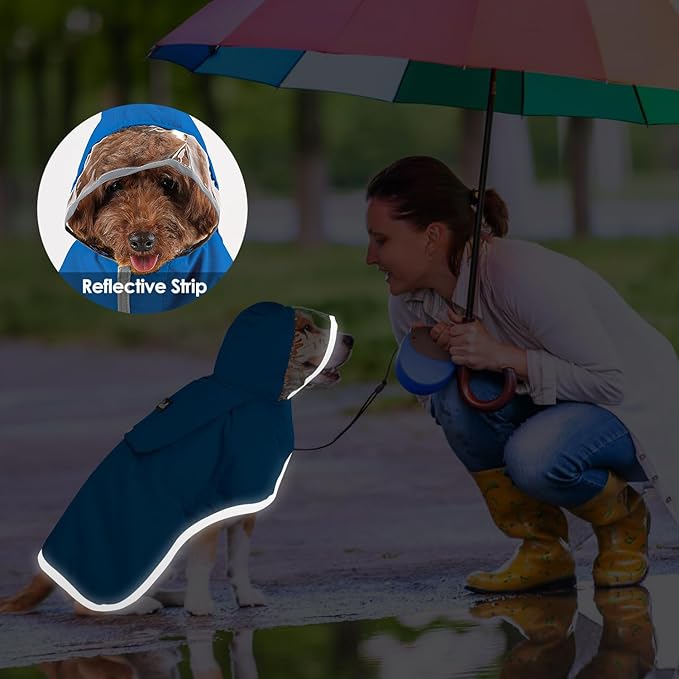 Lukovee Dog Raincoat, Adjustable Dog Rain Jacket with Clear Hooded Double Layer for Large Medium Small Dogs Puppies, Waterproof Rain Coat Poncho with Reflective Storage Pocket & Rim (Blue, S)