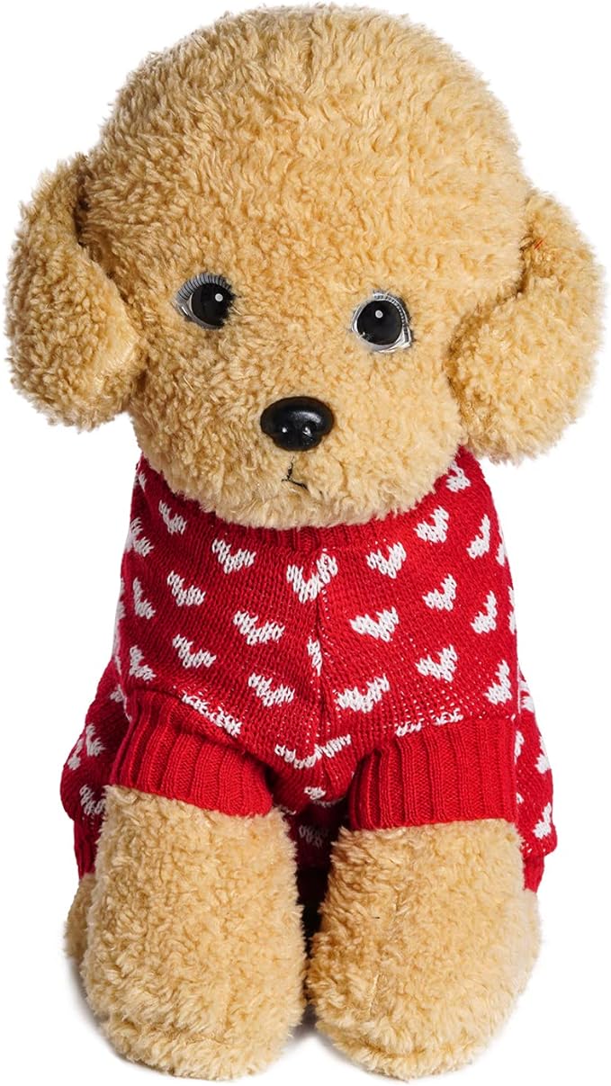 Dxhycc Dog Knitted Heart Sweater Puppy Sweater Warm Soft Pet Holiday Clothes for Medium Cats and Dogs (Red, L)