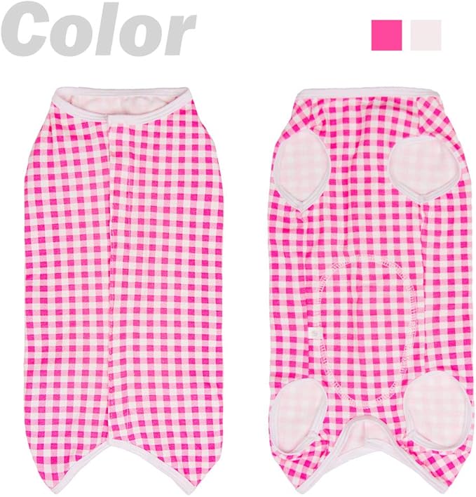 Dog’s Recovery Suit Post Surgery Shirt for Puppy, Wound Protective Clothes for Little Animals(Pink White Plaid-s)