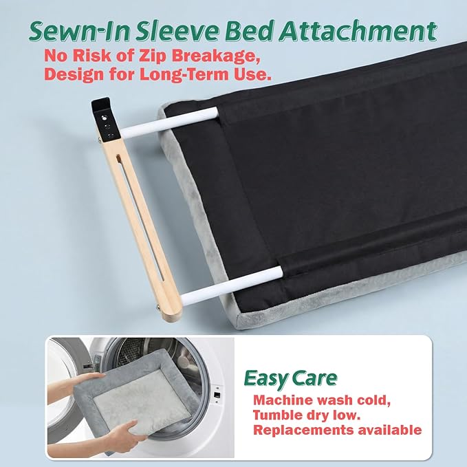 Zakkart Cat Perch for Window Sill with Bolster - Orthopedic Hammock Design with Premium Hardwood & Robust Metal Frame - Cat Window Seat for Large Cats and Kittens - Natural Color Wood Gray Bed, 24''W