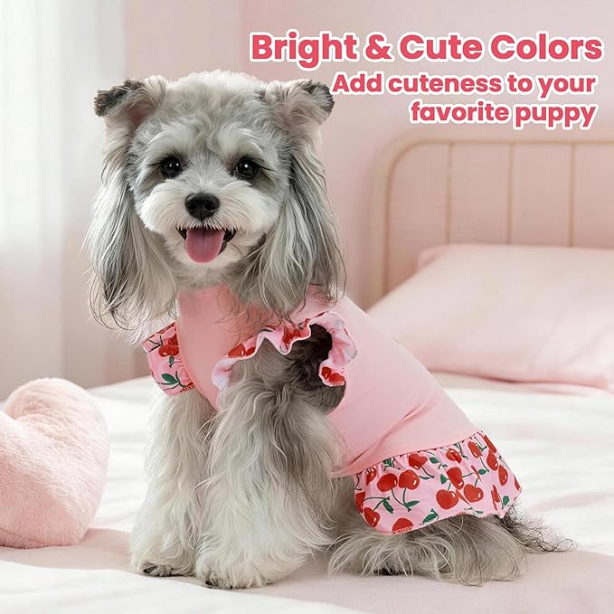 XPUDAC 4 Pack Cute Dog Dress for Small Dog, Floral Pet Clothes Sweet Girl Puppy Dress Colorful for Birthday Holiday Spring Summer Pet Outfits Skirt for Girls, S