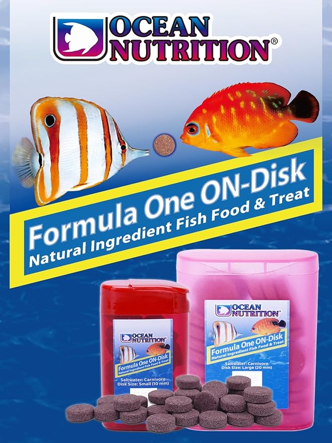 Ocean Nutrition Fish Food Formula One On-Disk - All-Natural Fish Food for Saltwater Carnivore, Tangs, Angels, Clownfish, High Protein (38%), 2.1 oz (60 g), Large Size