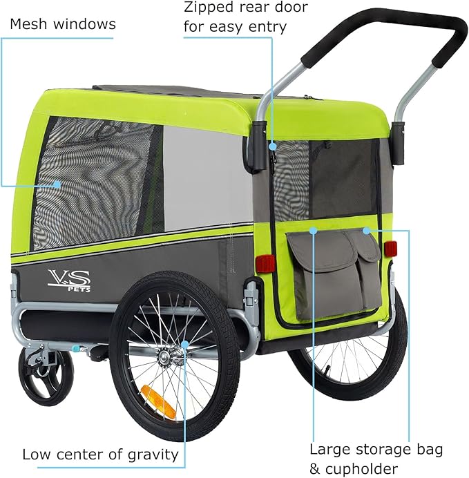 Tiggo Veelar Sports Pets Large Dog Bike Trailer & Stroller for Medium,Large Dog or Multiple Small Dogs, Pet Stroller for Dogs Up to 78 lbs, Parking Brakes, Low Center of Gravity