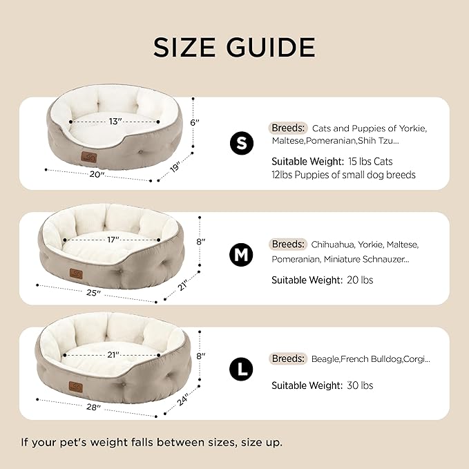 Bedsure Dog Beds for Small Dogs - Round Cat Beds for Indoor Cats, Washable Pet Bed for Puppy and Kitten with Slip-Resistant Bottom, 25 Inches, Grey