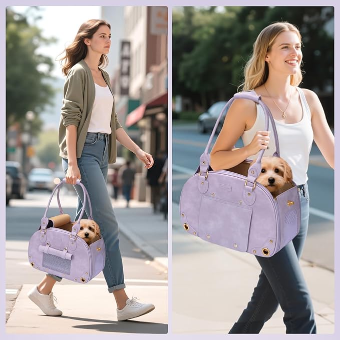 PetsHome Dog Carrier Purse, Pet Bag, Waterproof Premium Leather Pet Travel Portable Bags for Cat and Small Dog Home & Outdoor Small Purple