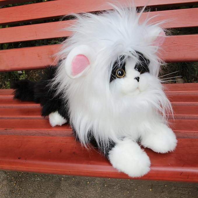 Lion Mane Wig for Cat,Dog and Cat Costume,Funny Pet Cat Costumes for Halloween Christmas, Parties, Photo Shoots (Size M, White with Pink)