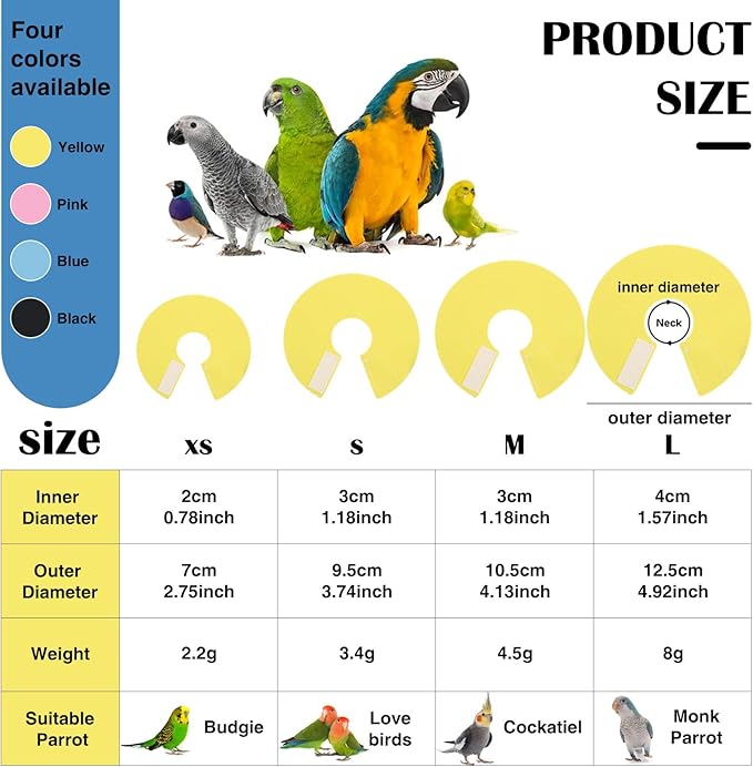 4Pack Bird Cone Collar, Anti-Grab Feather Plucking Wound Healing Safety Elizabethan Collar, Protective Recovery Cones for Budgerigar Cockatiel Lovebirds Cockatoo Parrots (M)