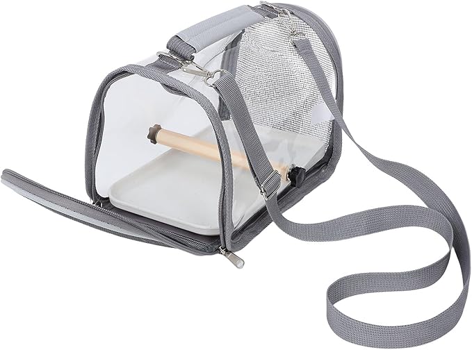 Mikikit Portable Small Bird Travel Carrier Cage with Perch Lightweight Grey Travel Bag for Parakeets, Parrots, and Small Pets Outdoor Transport