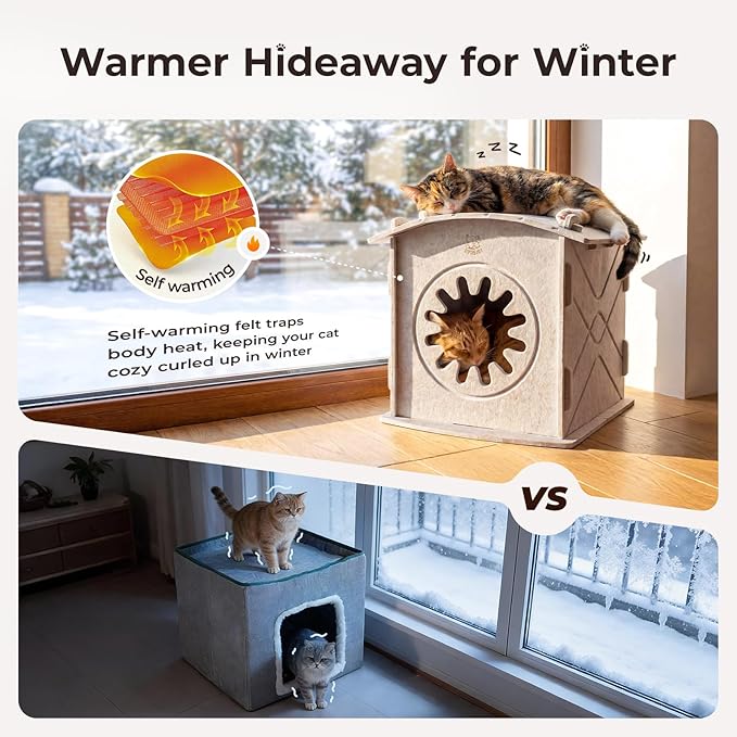 Apasiri Cat Houses for Indoor Cats: Felt Cat House Cave Cathouse, Scratch-Resistant Warm Insulated Covered, Hideaway Tent for Anxiety Relief Gift