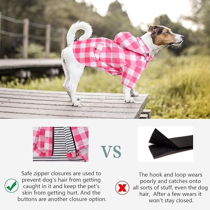 Dog rain Coat Waterproof Raincoat Puppy Jacket with Legs Buttons Zipper Hood Drawstring Fit for Yorkie Terrier Schnauzer Poodle Border Collie Labrador Golden Retriever 8lbs to 80lbs Pink XL