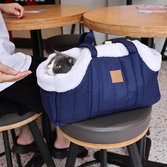 Winter Fleece Warm Dog Tote Bag, 2024 New Small Dog Carrier Purse, Waterproof Pet Travel Handbag, Carrier Purse with Secure Harness Clip for Shopping, Hiking and Walking (Grey)