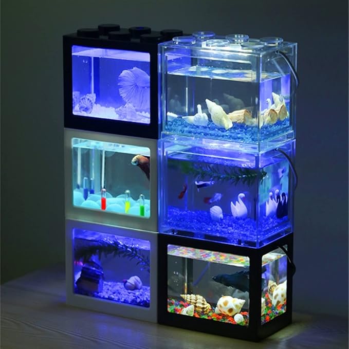 Fish Tabk Small Fish Tank Reptile Pet Superimposed Aquarium Creative Fish Tank Landscape Office Home Decoration Ecological Landscape Cool Fish Tank(Red)