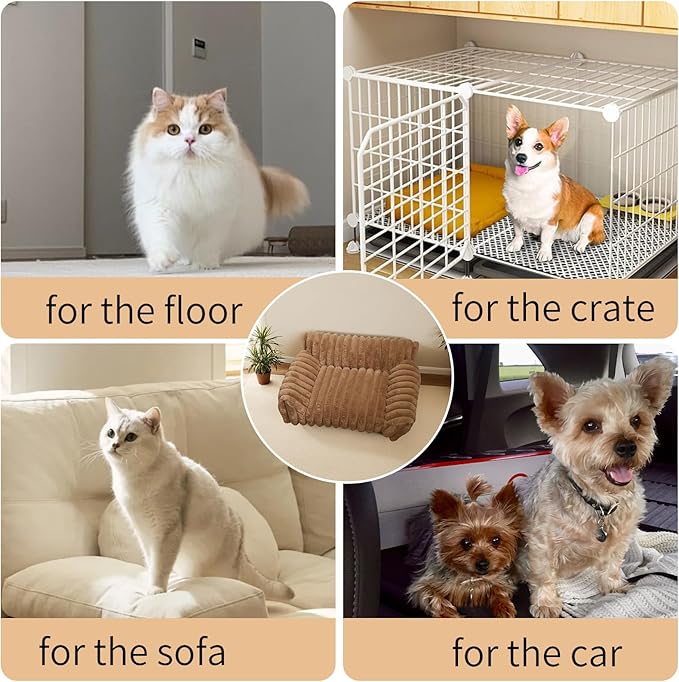 Indoor Pet Sofa Bed | Cat Sofa Bed, Soft Square Pet Bed, Indoor Non-Slip Cat Bed, Comfortable Plush, Suitable for Small to Medium Cats and Dogs(Khaki, M(23.62 * 17.71 * 9.84in))