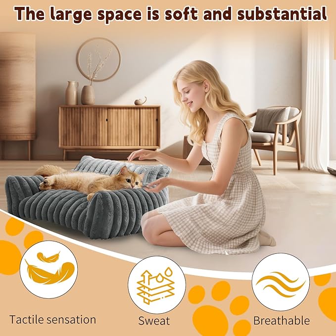 Indoor Pet Sofa Bed | Cat Sofa Bed, Soft Square Pet Bed, Indoor Non-Slip Cat Bed, Comfortable Plush, Suitable for Small to Medium Cats and Dogs (Gray, M(23.62 * 17.71 * 9.84in))