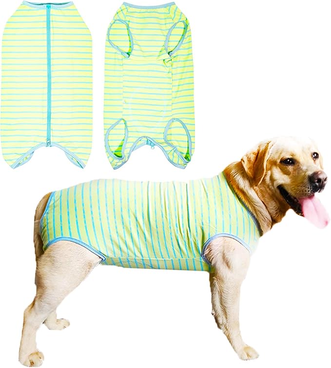 Dog’s Recovery Suit Post Surgery Shirt for Female Male Dog, E-Collar Alternative Wound Protective Clothes (Green stripe-4xl)