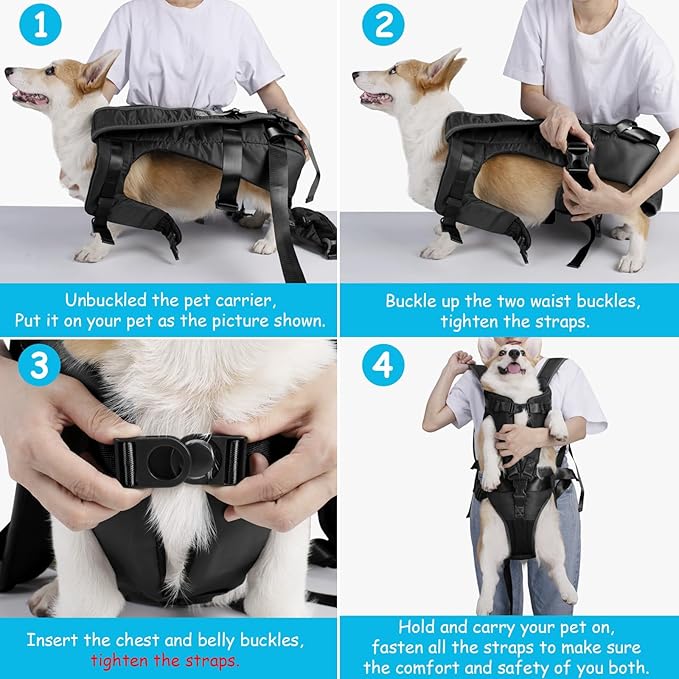 PetBonus Pet Front Dog Carrier Backpacks, Adjustable Pet Backpack, Legs Out Easy-fit Puppy Chest Carrier for Medium Small Dogs, Hands Free for Hiking, Cycling (Black, XL)