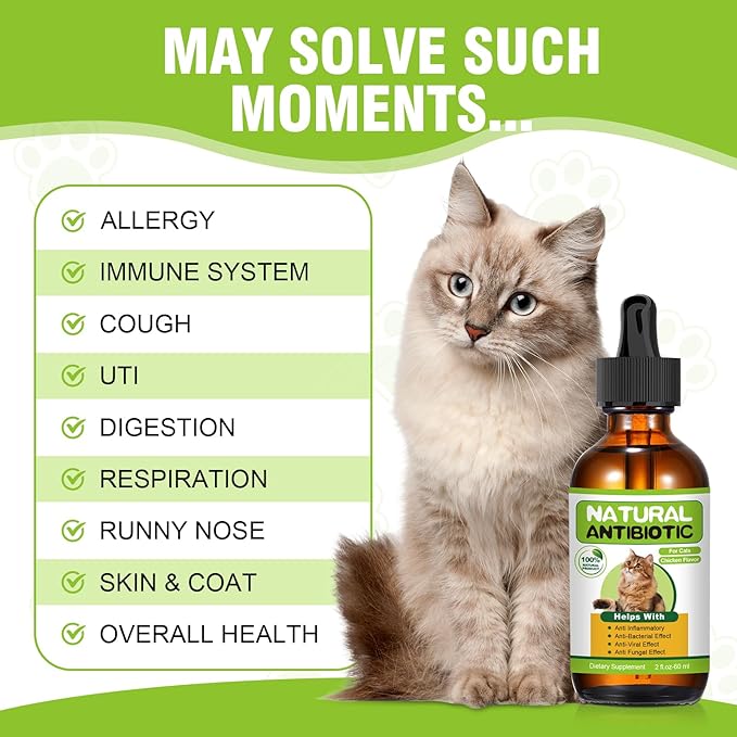 Natural Antibiotics for Cats,Cat Antibiotic,Cat Multivitamin,Immune Support,Supports Allergy Itch Relief,Cats Supplements, Allergy Support