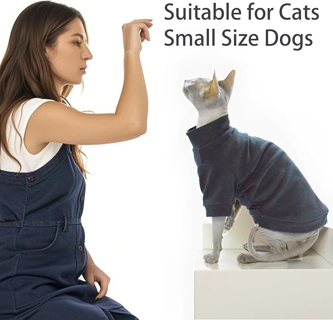 Sphynx Cat Sweater Hairless Cat Clothes Sweater Shirt Soft Warm Long Sleeves Pullover Pet Clothes Pajamas Dog Cloth for Small Dogs Jumpsuit Pet Sweaters (Dark Blue, Medium)