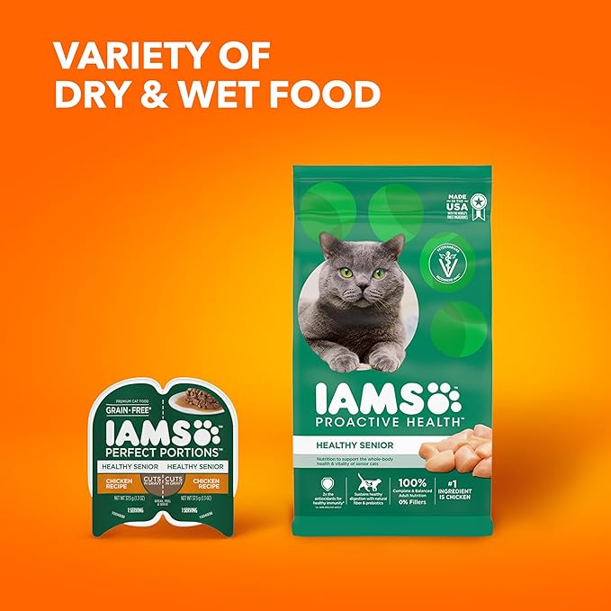 IAMS Proactive Health Senior Dry Cat Food, Cat Food Dry Chicken Recipe, Real Chicken in Every Bite, 3.5 Lb. Bag