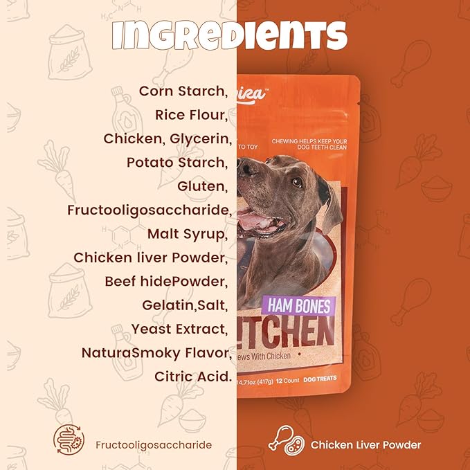 Havira BBQ Dog Treats Single Rib 15 Count, Grill-Shaped Rawhide Free Dog Chews Bone, Easily Digestible, for All Life Stages