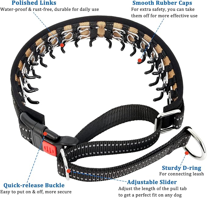 Mayerzon Martingale Collar for Dogs, No Pull Dog Collar with Reflective Strip for Small Medium Large Dogs, Anti Pulling Dog Collar with Buckle for Walking Training, Safe for Night Walk(Black, L)