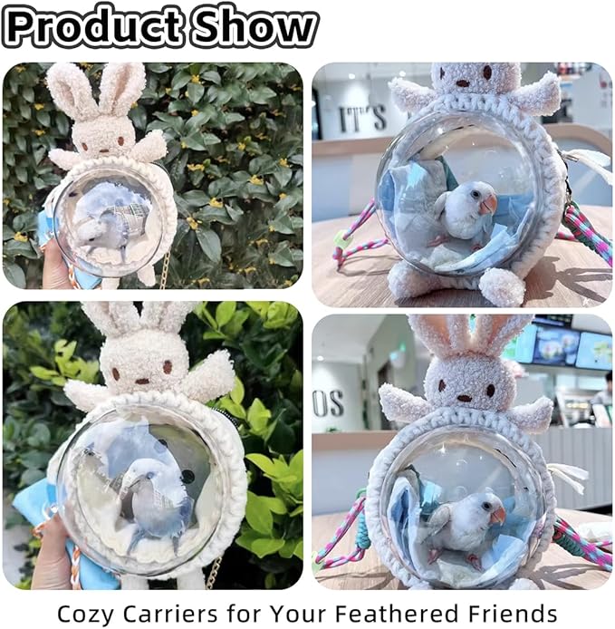 MANON ROSA Bird Carrier Backpack – Breathable Travel Bag with Clear Dome, Cute Cozy and Lightweight for Small Parrots Parakeet Lovebirds Budgie Cockatiel Sugar Gliders Hamsters Rabbits (Rabbit,Large)